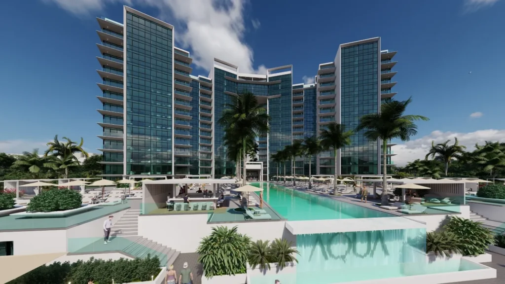 Piscine commune et architecture contemporaine Aqua Resort Cupecoy Sint Maarten